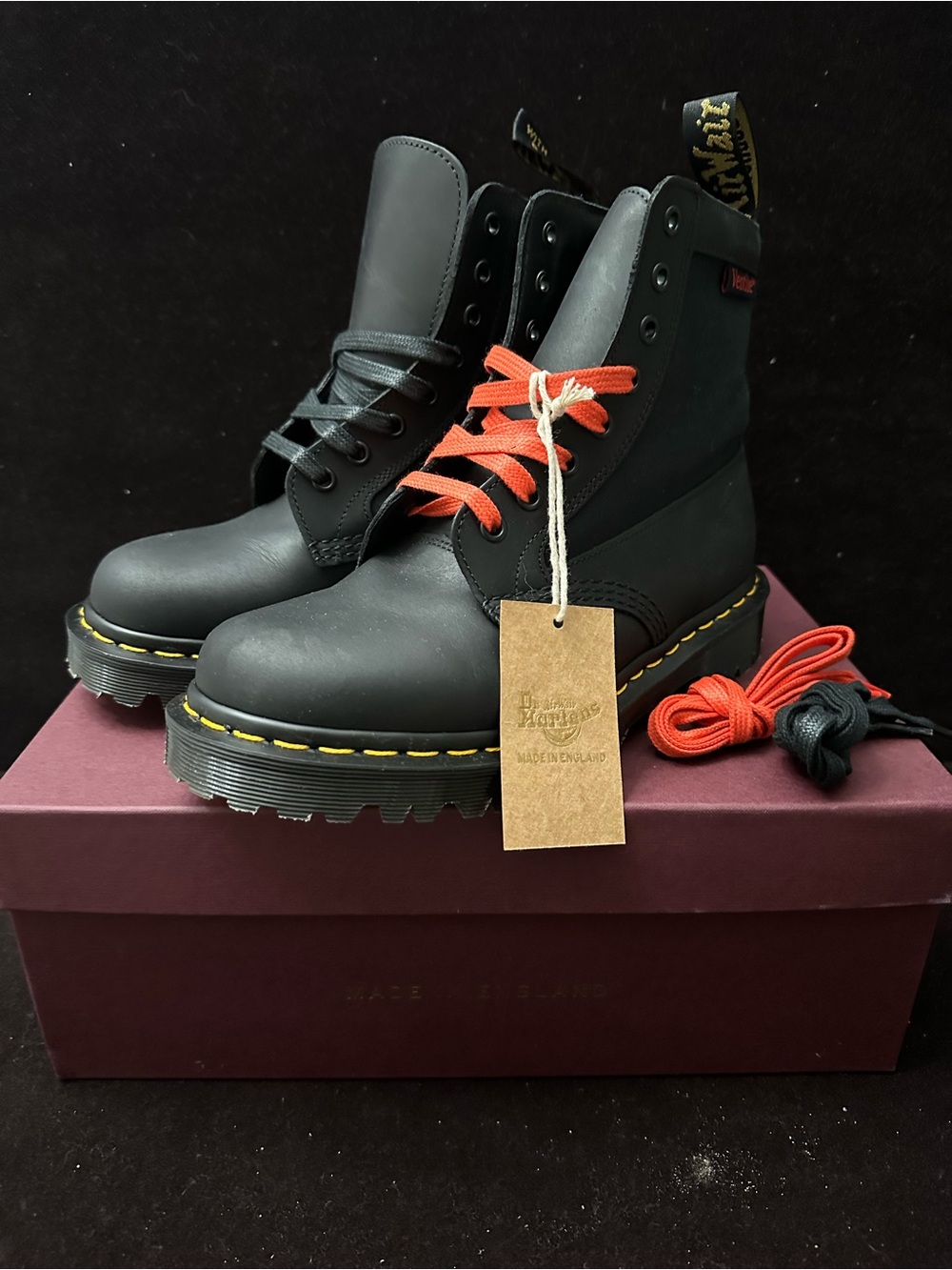 Dr. Martens 1460 Panel MIE Ventile Black Leather Boots - New With Box US M7 / W8
